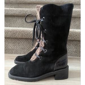 Stuart Weitzman Black Suede Shearling Lace Up Boots Women’s - Size 7